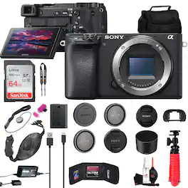 Bundle - Sony - a6400 Mirrorless Camera + 64GB Card + Card Reader + Case + More