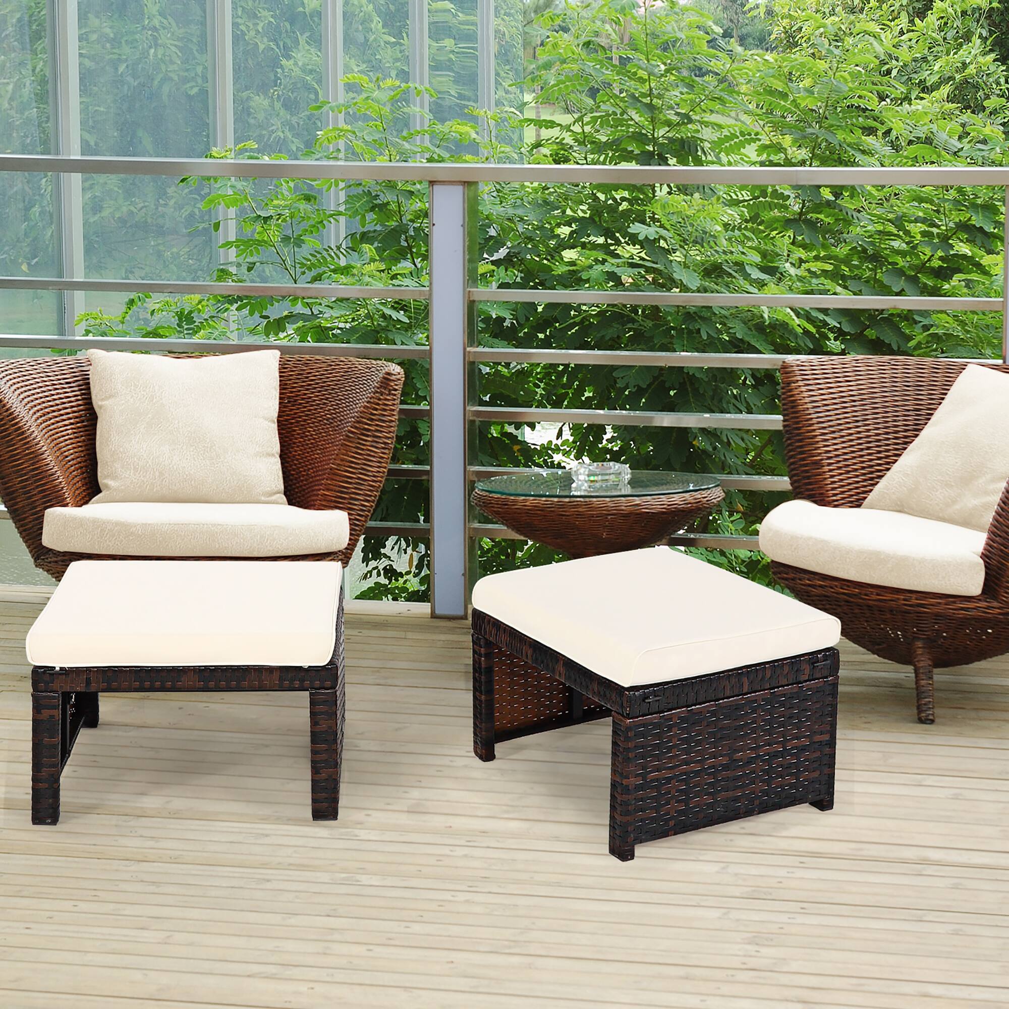 Alt View 4. Costway - 2PCS Patio Rattan Ottoman Cushioned Seat Foot Rest Furniture - White,Mix brown.