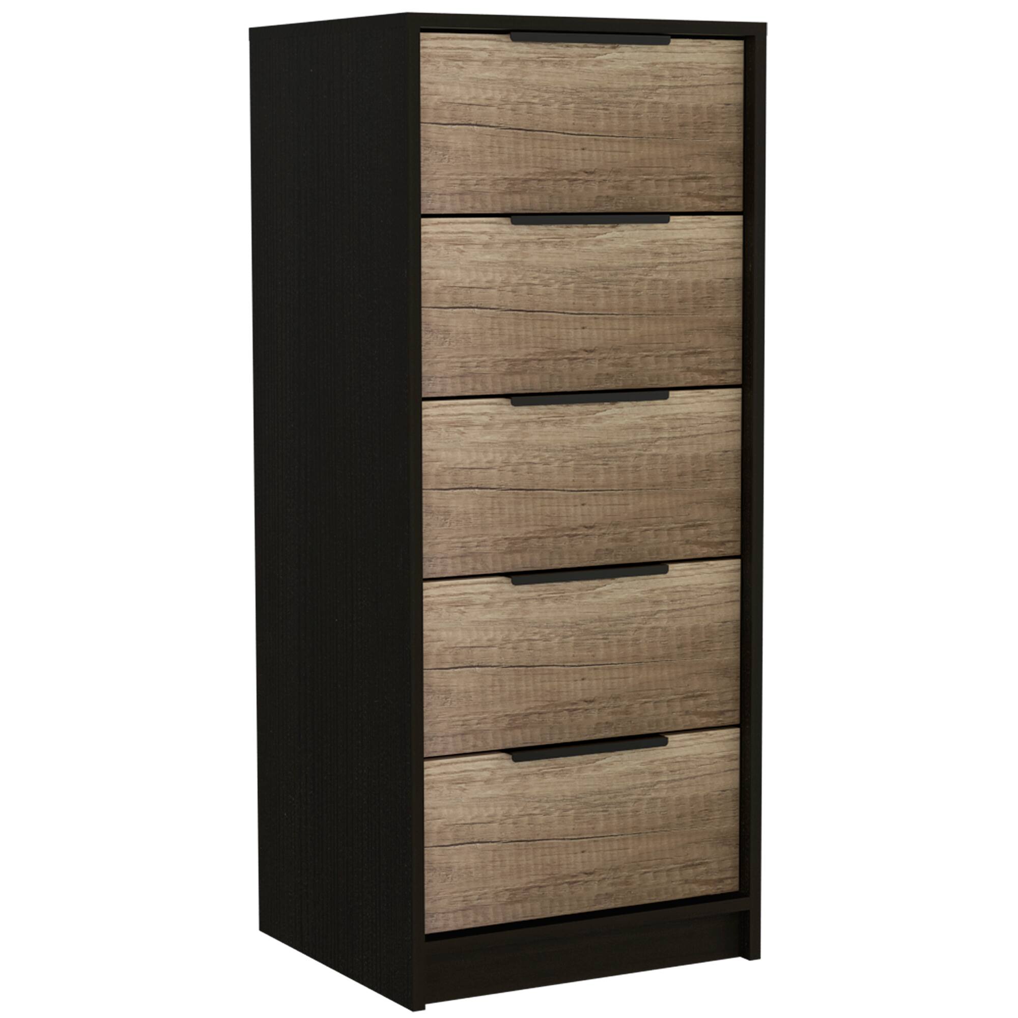 Alt View 1. TuHome - Kaia 5 Drawer Dresser, Vertical Dresser - Black / Pine.