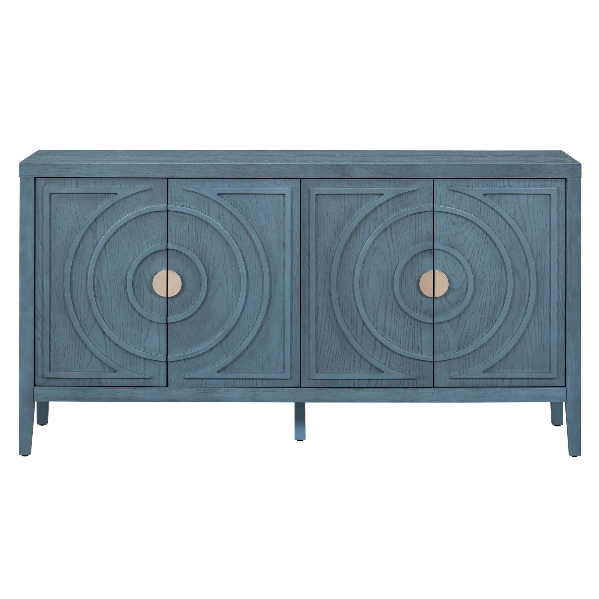 Alt View 4. Spaco - Spaco Retro Sideboard Buffet, Door with Circular Groove Design Round Metal Door Handle for Entrance, Dinning Living Room - Antique Blue.