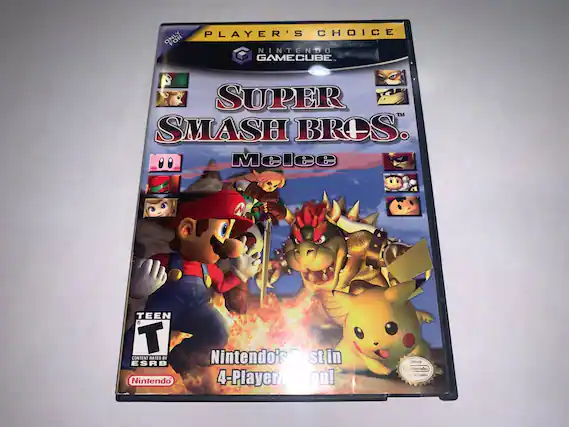 PLAYER'S CHOICE ONLY NINTENDO GAME CUBE. SUPER SMASH BROS. Melee M TEEN T CONTENT RATED BY ESRB Nintendo Nintendo's Best in 4-Player n! Official Nintendo Quality - E10+ (Everyone 10+)