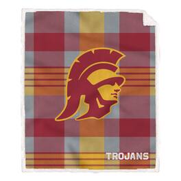 Pegasus - USC Trojans 60- x 70- Plaid Steel Ultra Cozy Sherpa Blanket - Multicolor