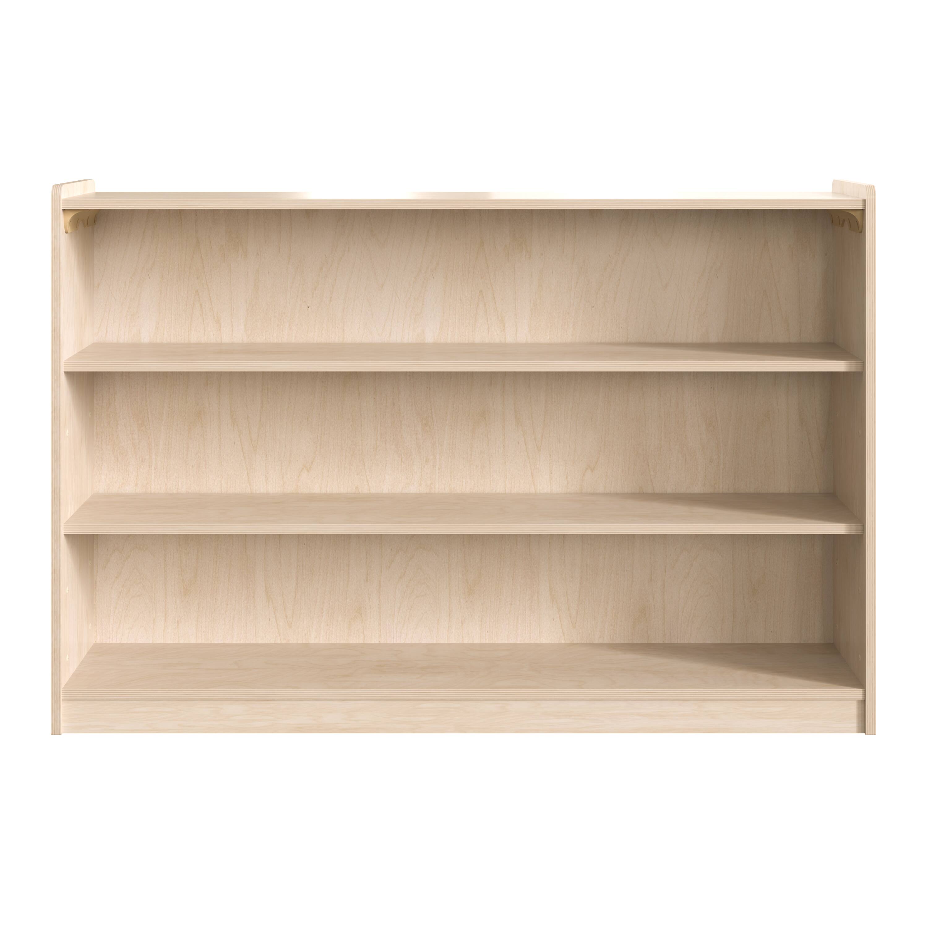 Angle. Flash Furniture - Bright Beginnings Commercial Grade Extra Wide 3 Shelf Wooden Classroom Open Storage Unit, Safe, Kid Friendly De Bookcase - Natural.
