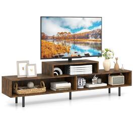 Costway - TV Stand, 63" Long Entertainment Center with Open Storage Shelves for TVs up to 70" - Rustic Brown