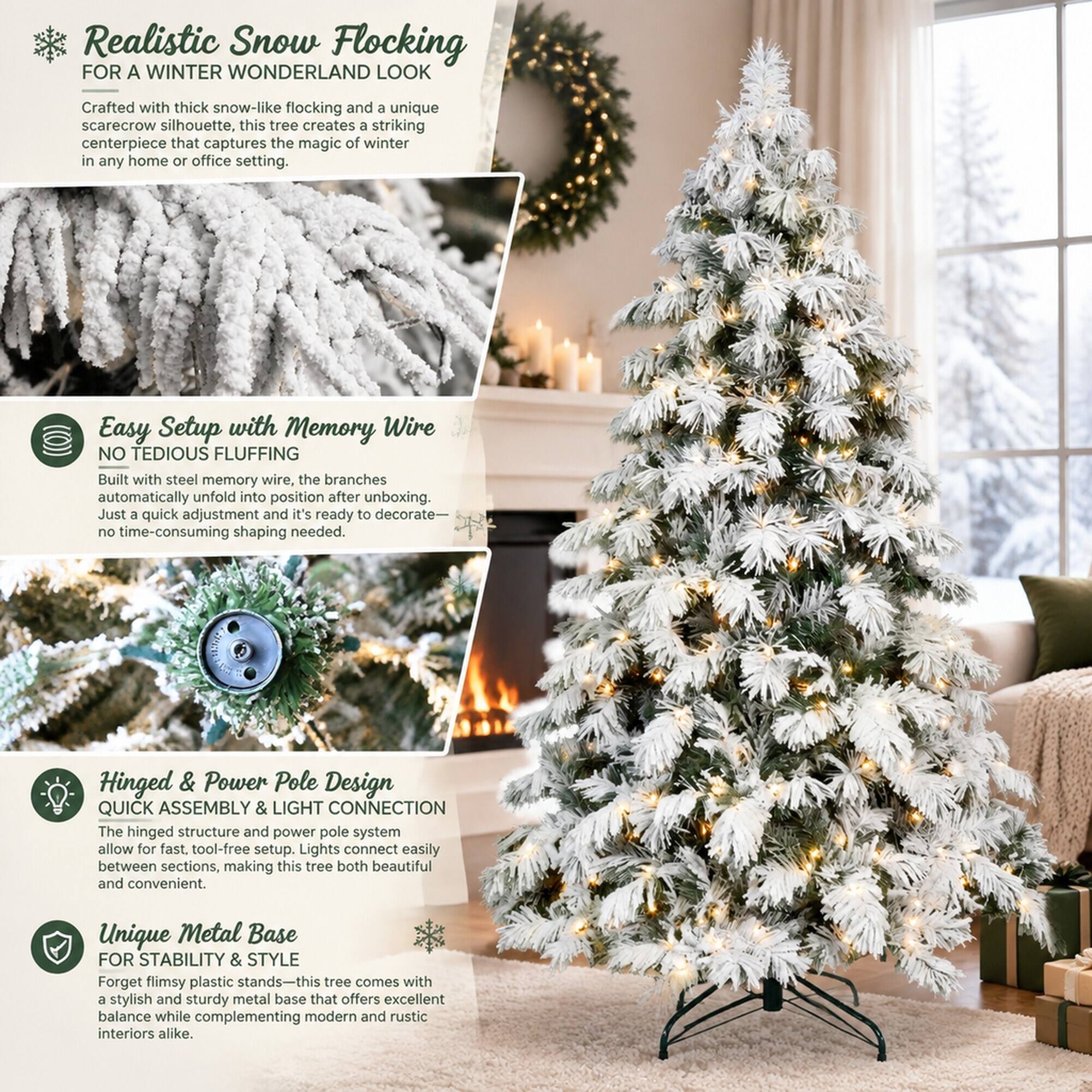 RYHNUYNE 7 Ft Flocked Scarecrow Shaped Artificial Christmas Tree With ...