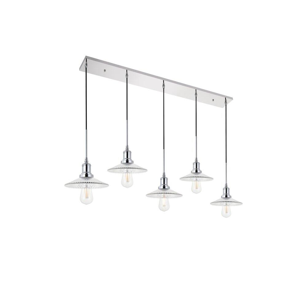 Alt View 1. Living District - Waltz 5 Light Chrome Pendant - Chrome And Clear.