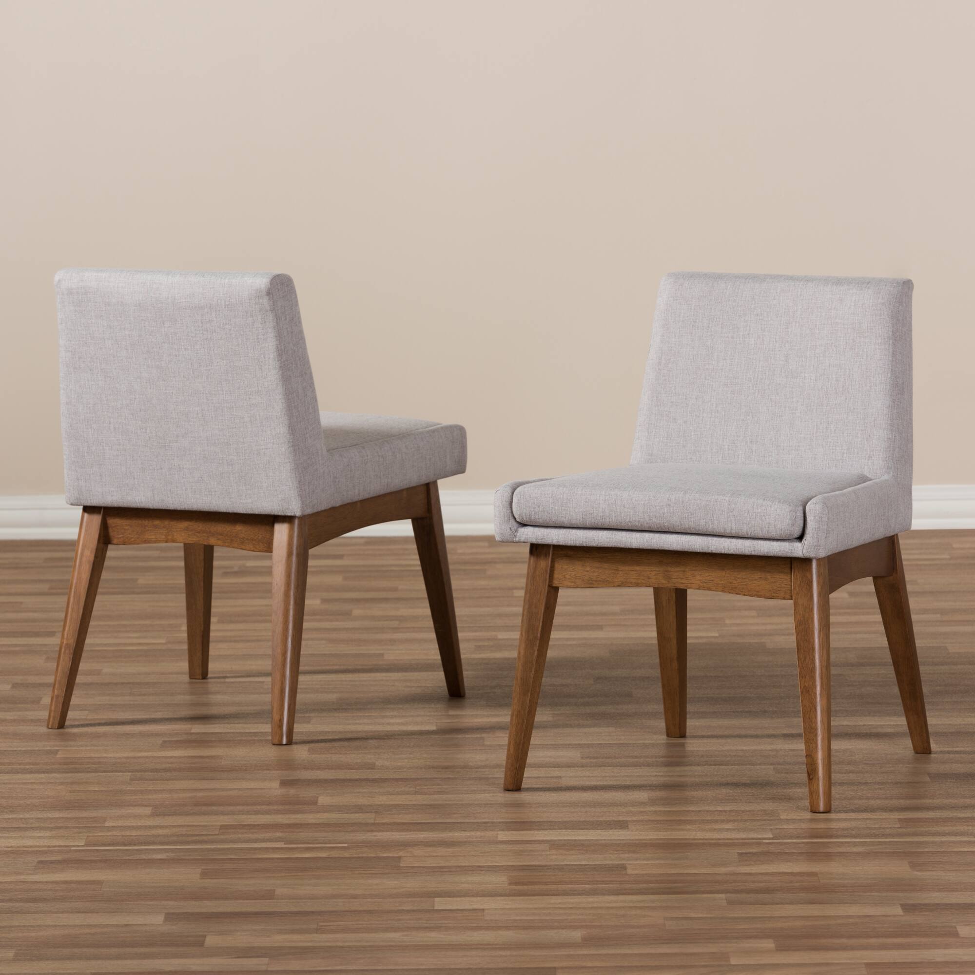 Alt View 2. Baxton Studio - Set of 2 Nexus Mid-Century Modern Walnut Wood Finishing Greyish Fabric Dining Side Chairs - Greyish Beige/"Walnut" Brown.