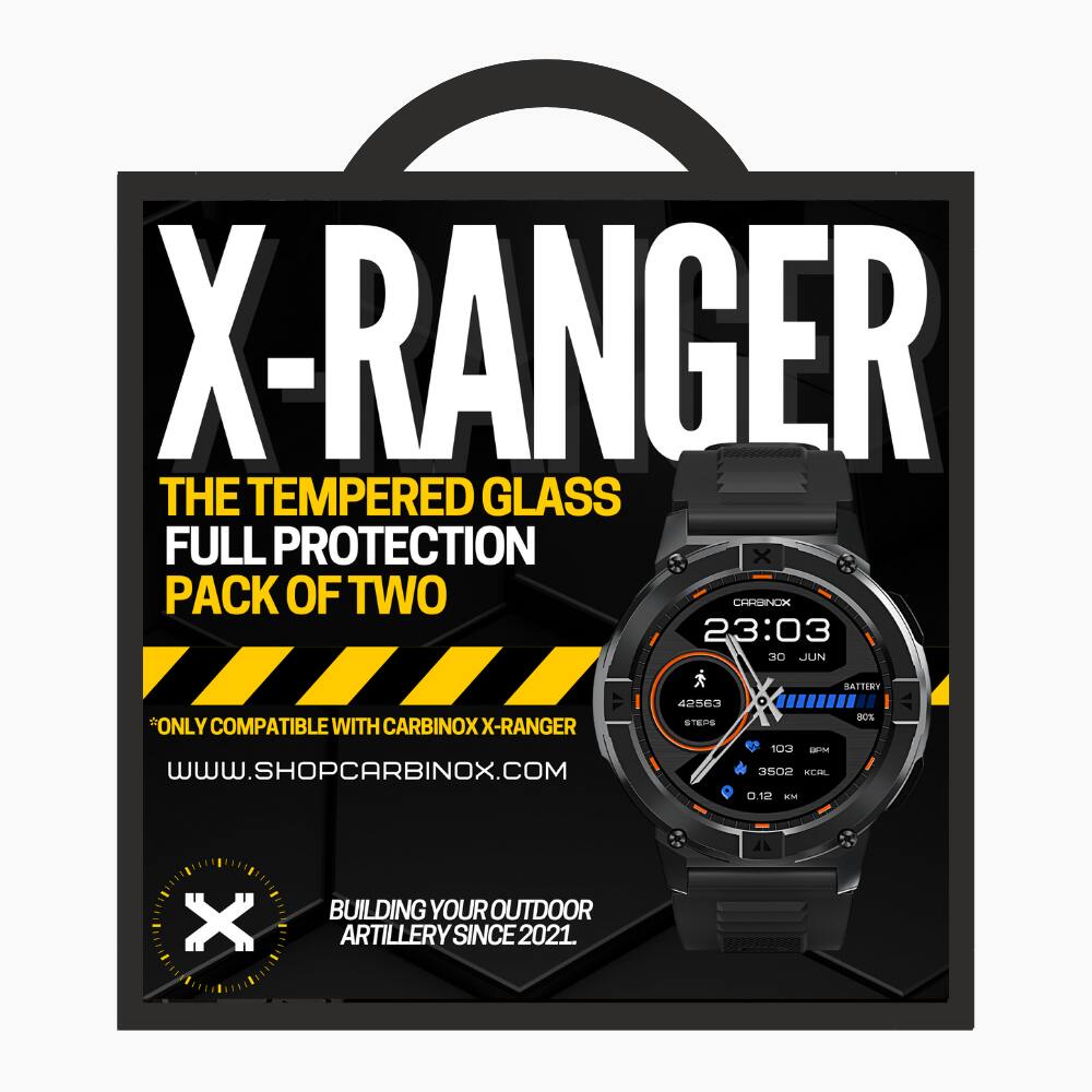 X-RANGER  
THE TEMPERED GLASS FULL PROTECTION PACK OF TWO  
*ONLY COMPATIBLE WITH CARBINOX X-RANGER  
WWW.SHOPCARBINOX.COM  
BUILDING YOUR OUTDOOR ARTILLERY SINCE 2021.