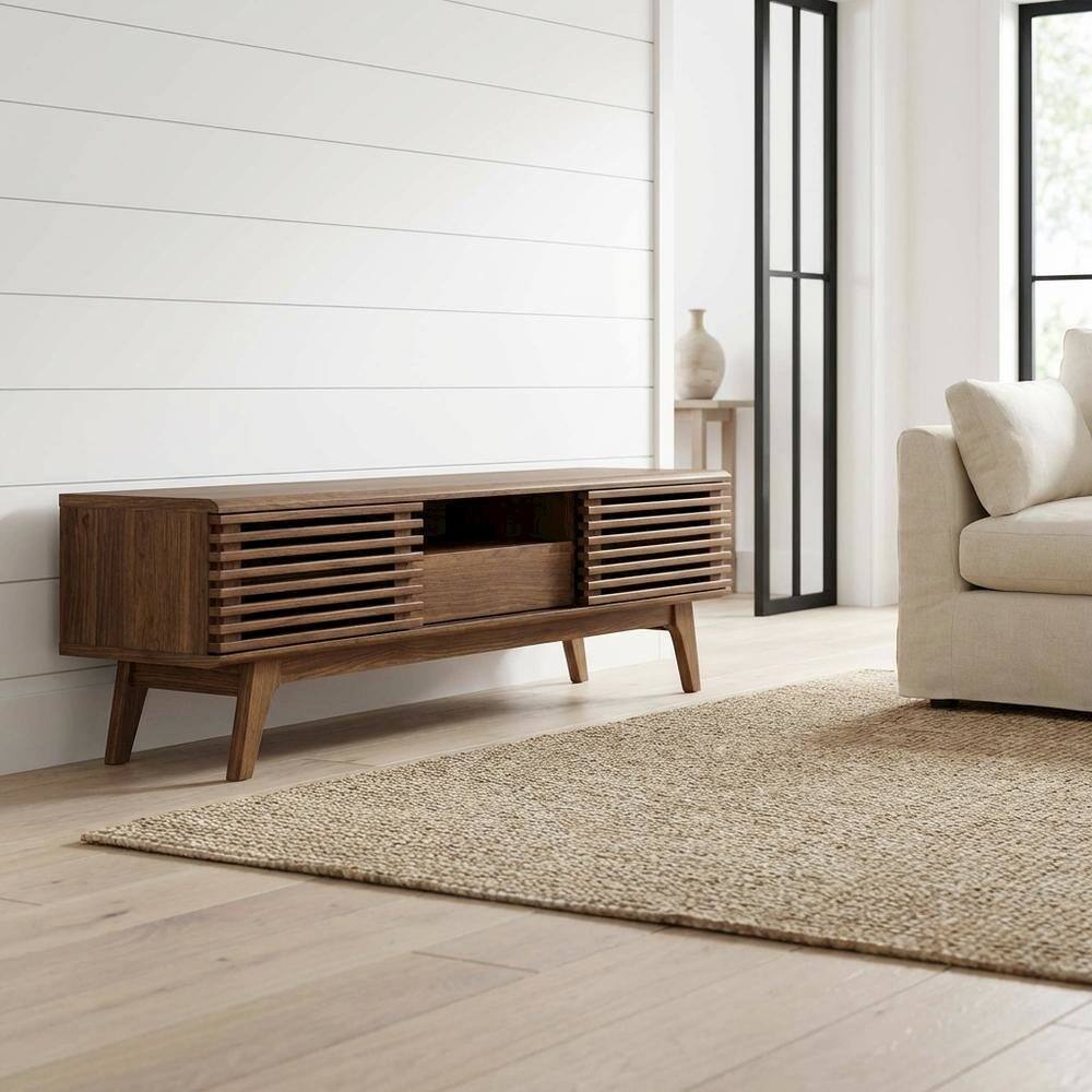 Angle. FurniFact - Bicast Leather TV Stand in Elegant Finish with Ample Storage Space - Brown.