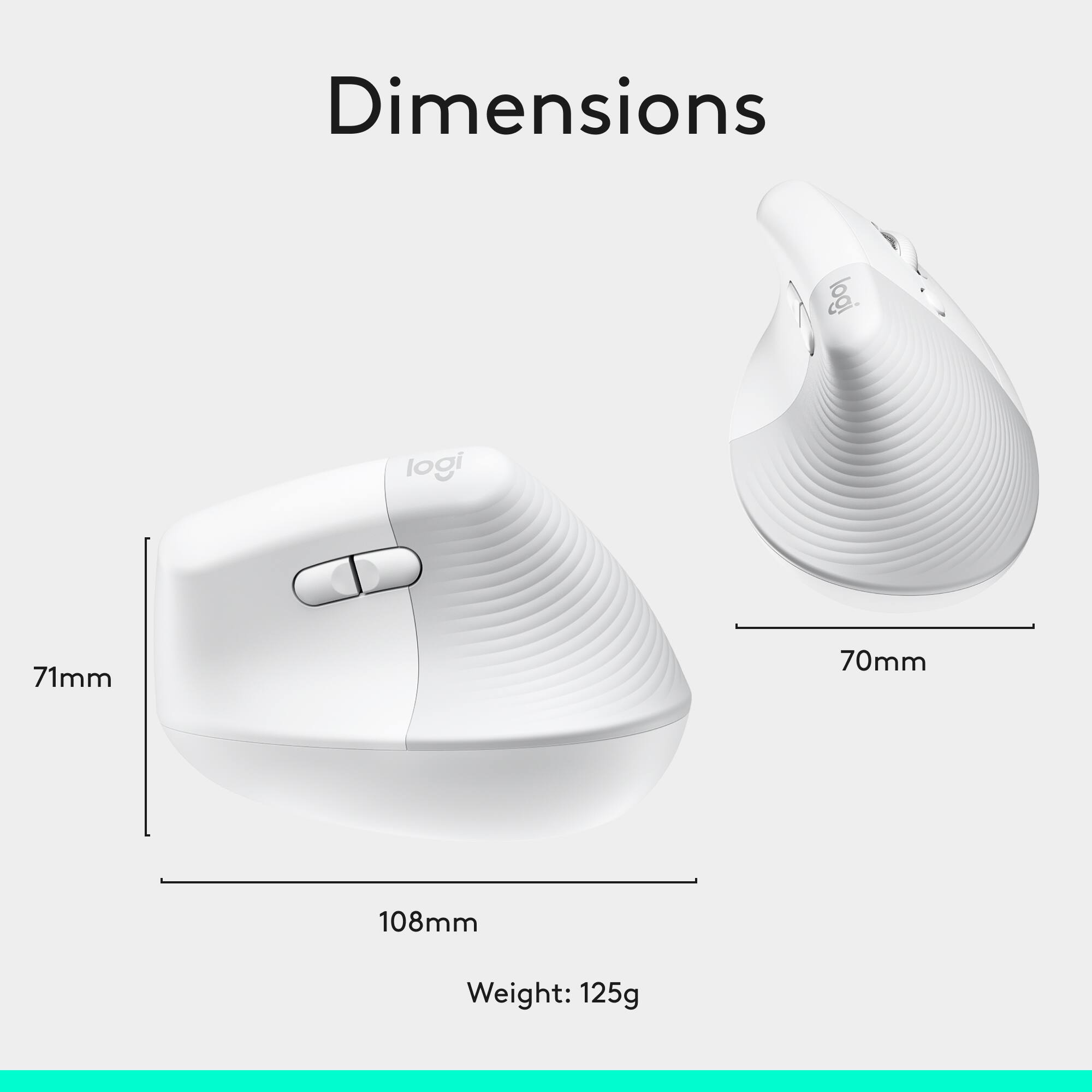 Dimensions: 71mm x 70mm x 108mm  
Weight: 125g