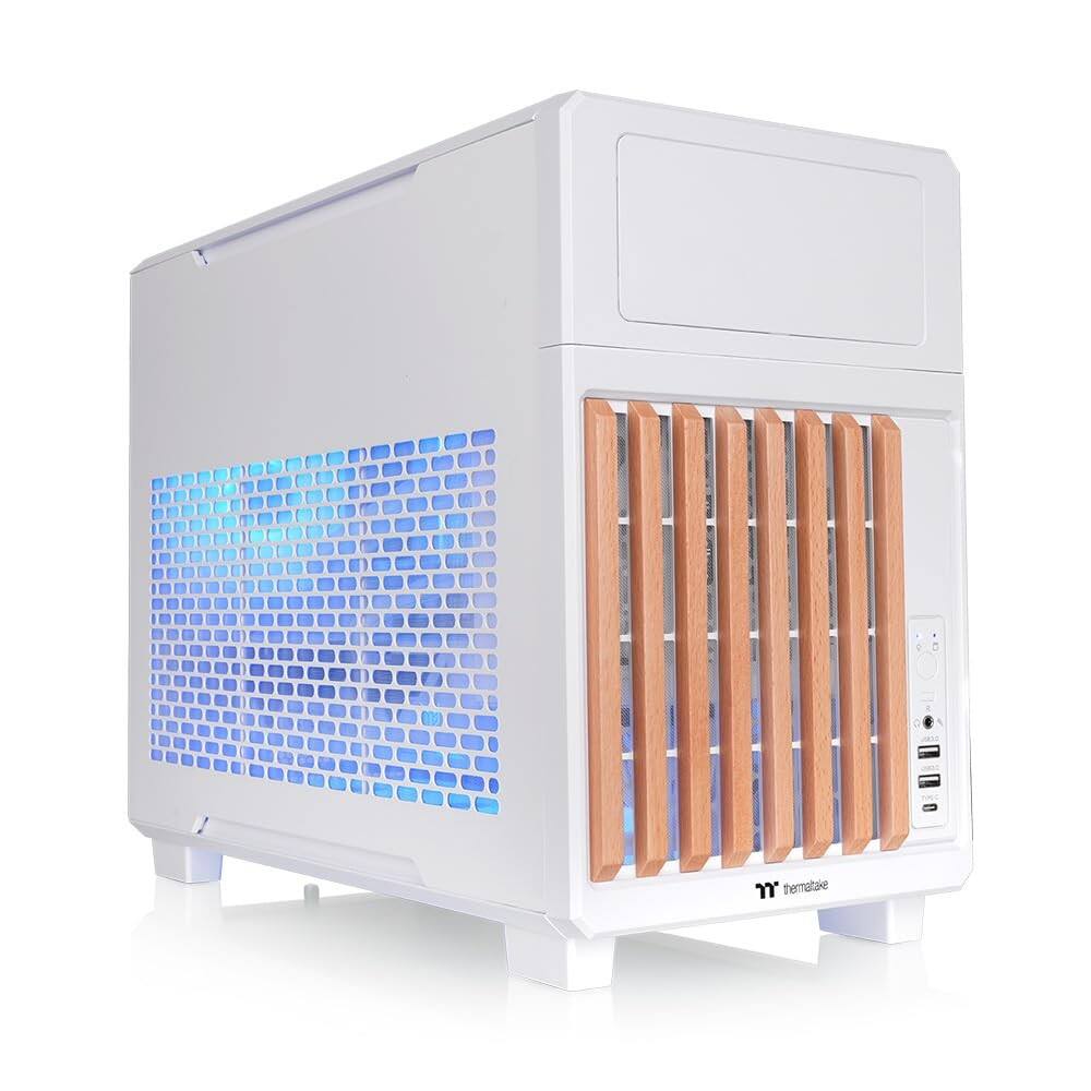 Angle. Thermaltake - Thermaltake TR200 WS Micro Chassis, Wood Trim, mATX/mITX, 360mm Rad, 365mm GPU, Snow, CA-11L-00S6NN-WS - Snow.