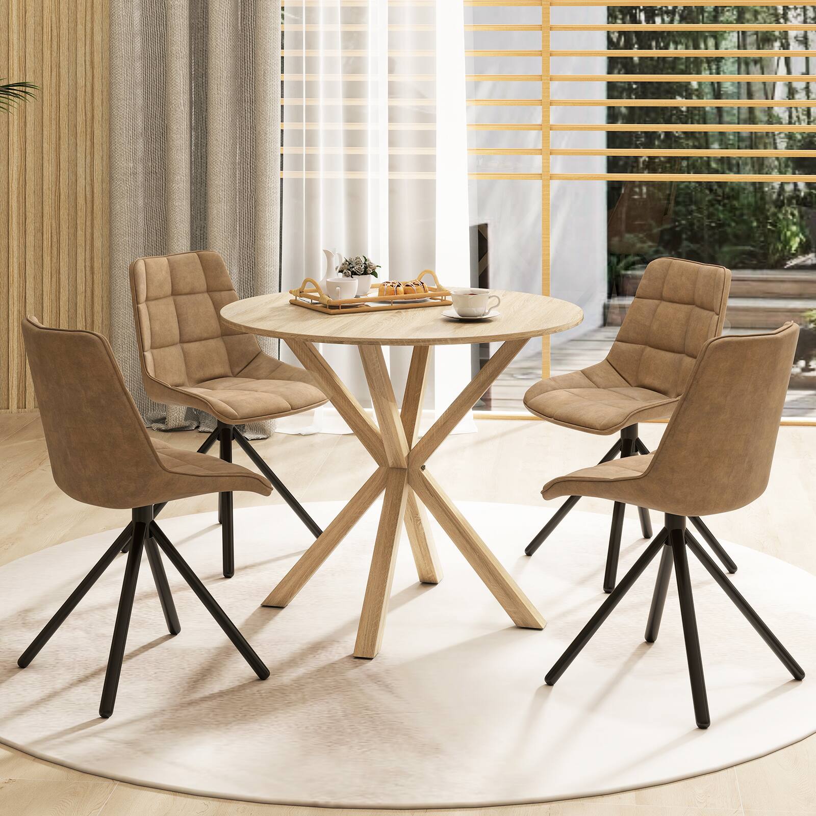 Alt View 7. Gymax - Gymax 36'' Round Farmhouse Dining Table for 4 w/Stable Intersecting Pedestal Base Gray - Light Gray.