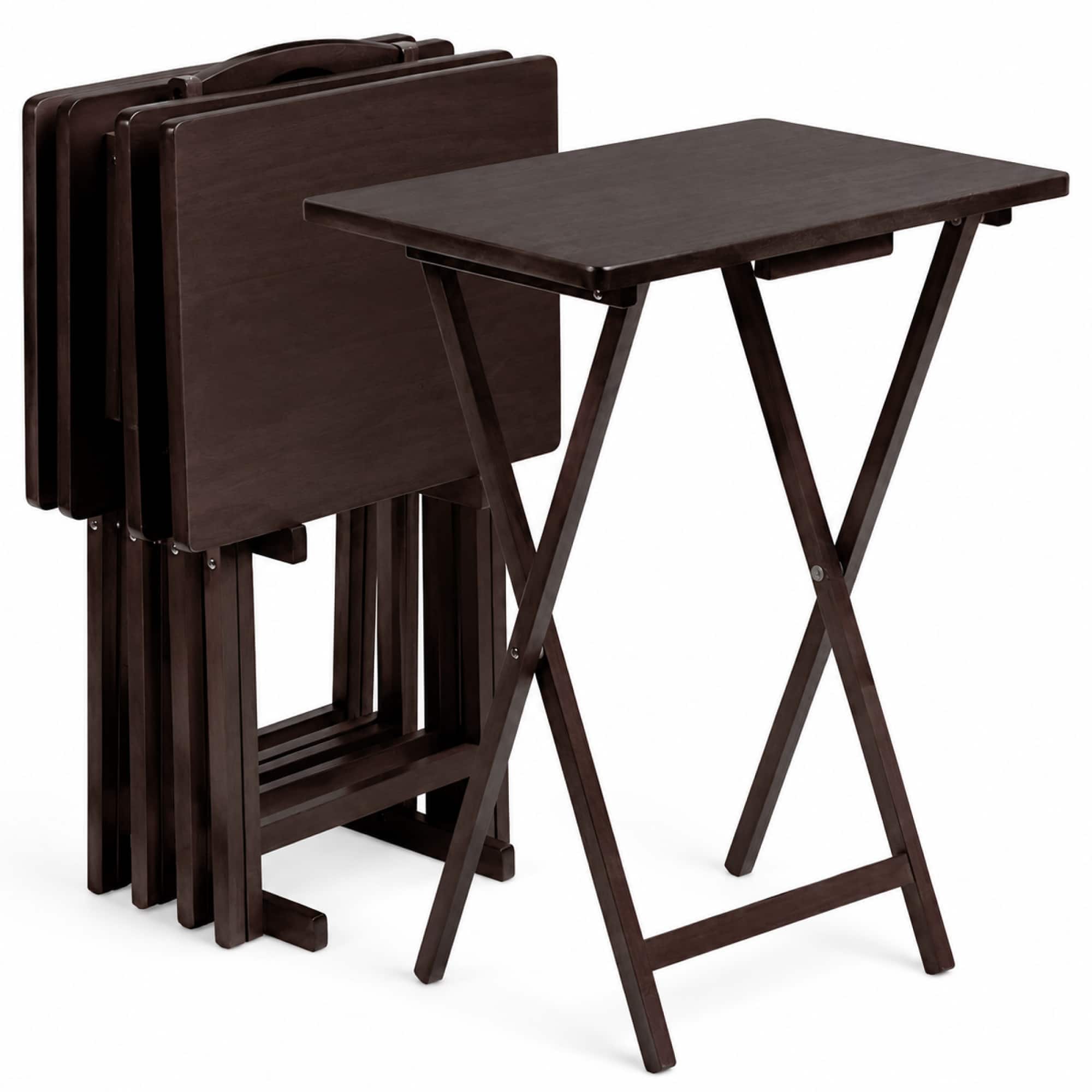 PJ Wood - Folding TV Tray Tables with Compact Storage Rack, 5 Piece Set - Espresso