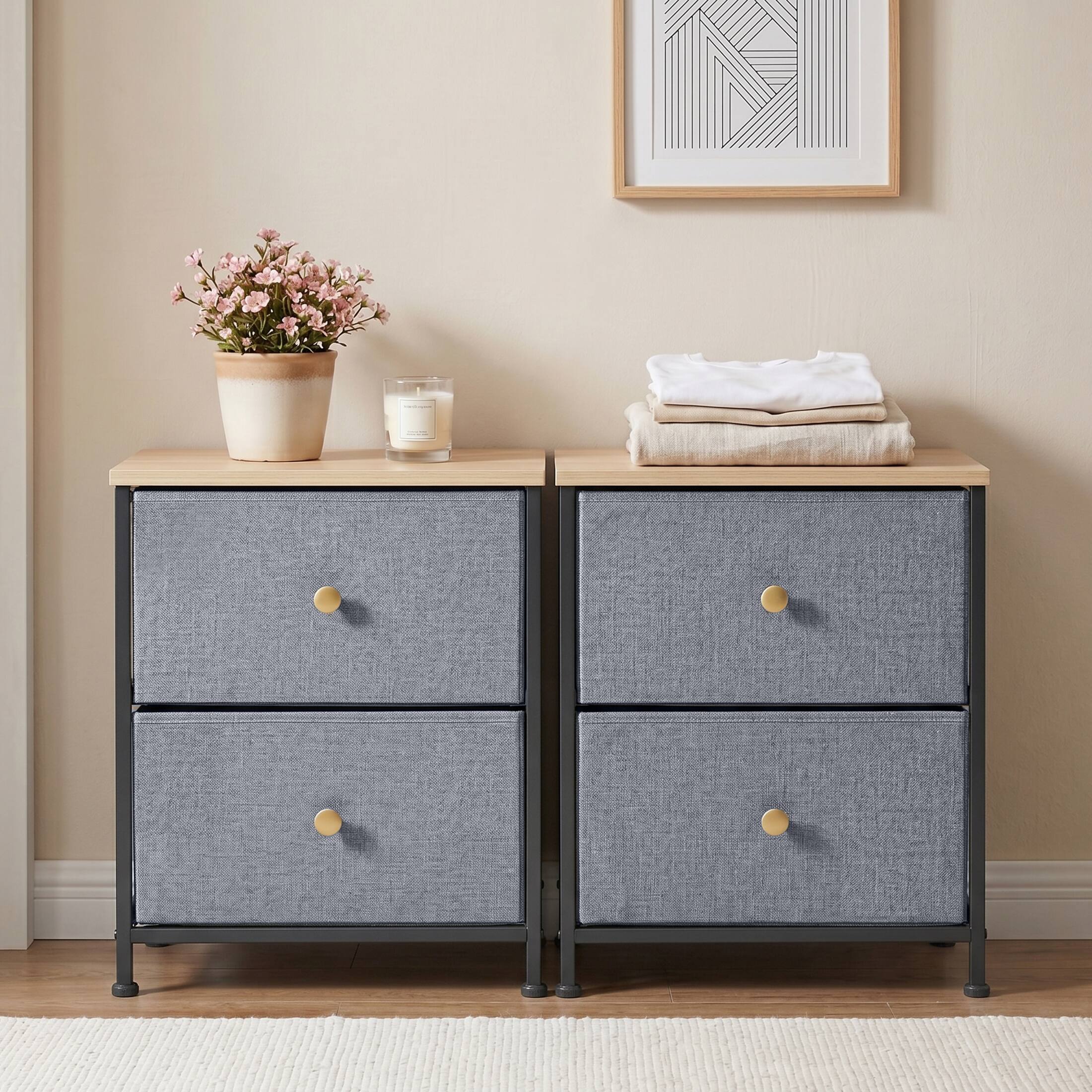 Sweetcrispy Set of 2 Compact Dresser with 2 Drawers and Metal Frame ...