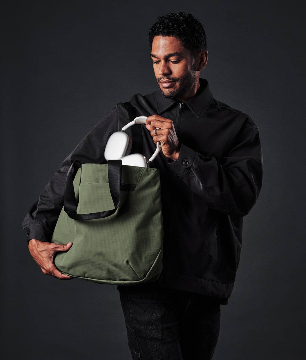 Alt View 2. ALPAKA - Elements Tote Bag 14.5L Weatherproof Foldable Travel Tote with Magnetic Closure - Green/G Axoflux 210D.