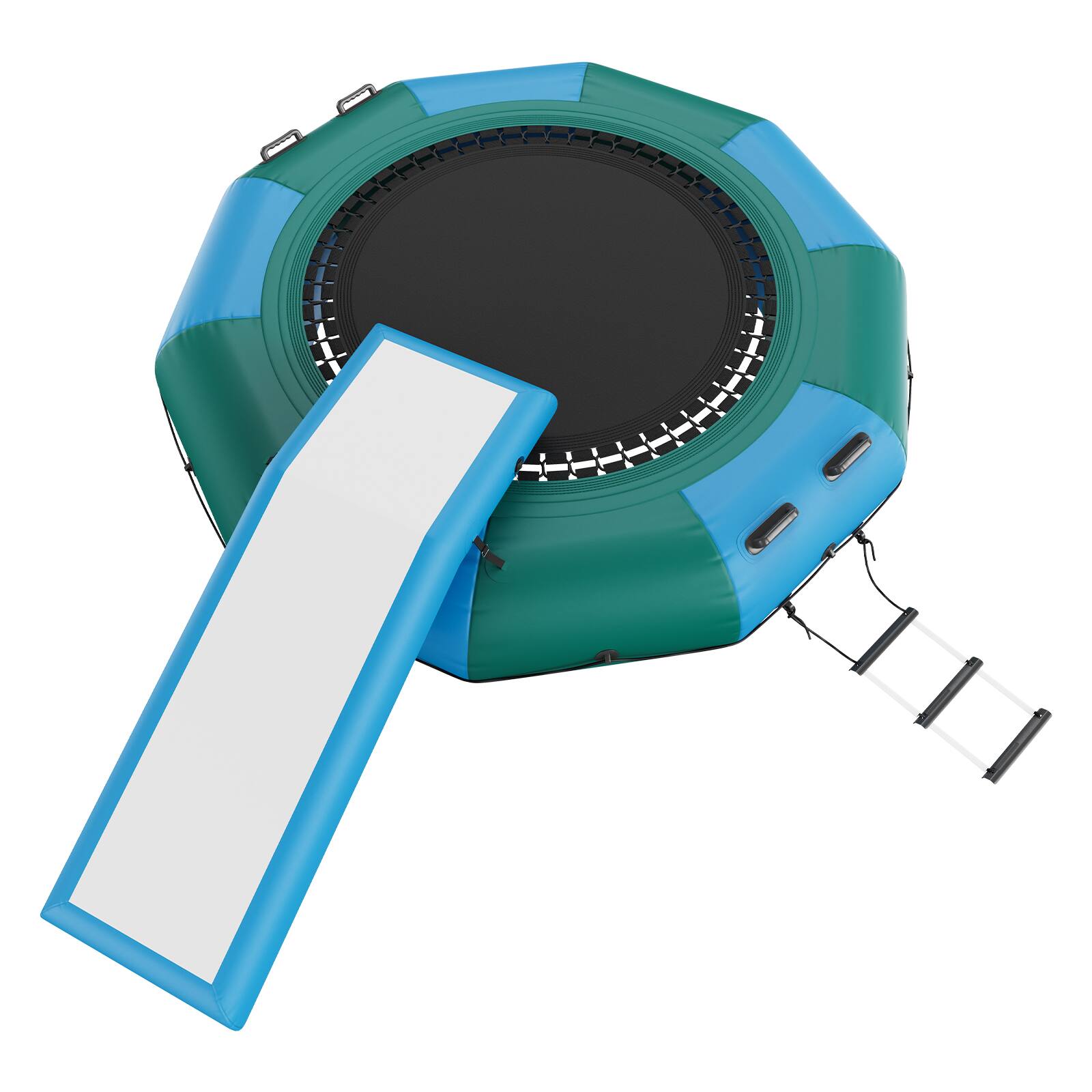 Alt View 4. VEVOR - Inflatable Water Bouncer, 10ft Recreational Water Trampoline, Portable Bounce Swim Platform with Slide, 3-Step Ladder - Blue, green.