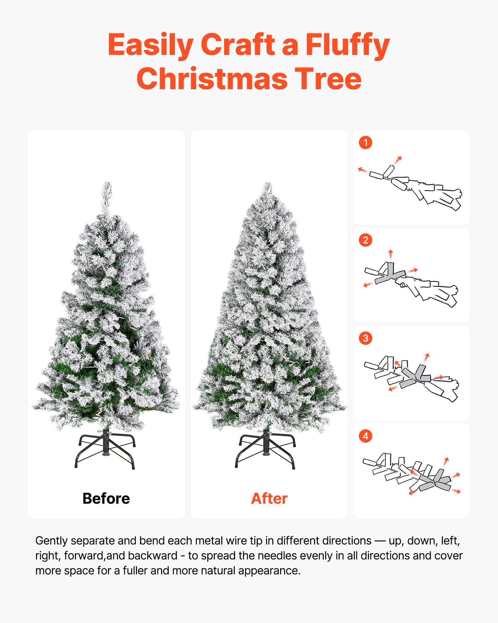 Easily Craft a Fluffy Christmas Tree

Before After

Gently separate and bend each metal wire tip in different directions — up, down, left, right, forward, and backward — to spread the needles evenly in all directions and cover more space for a fuller and more natural appearance.