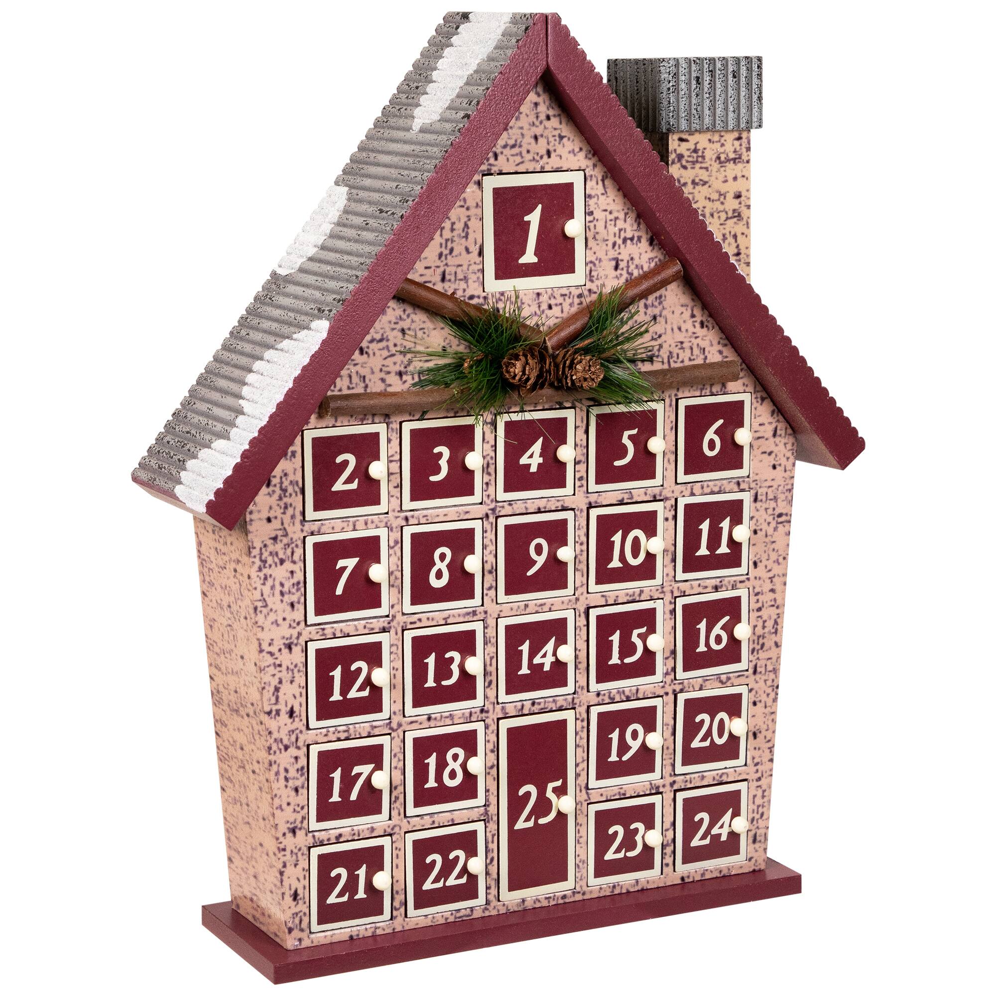 Alt View 3. Northlight - Holiday House Christmas Advent Calendar - 15" - Red.
