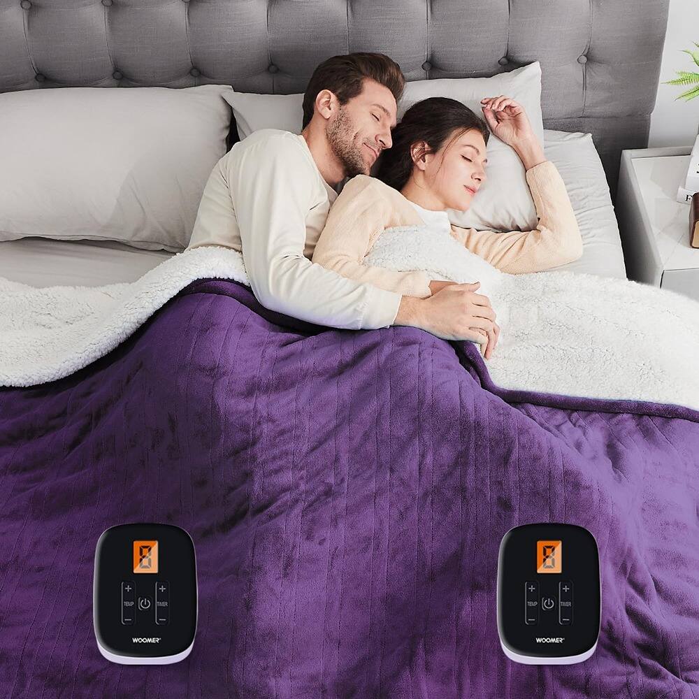 MOSZAR LLC - Electric Heated Blanket Queen 84"x90" Flannel, 10 Heat Levels, Auto Off - Purple