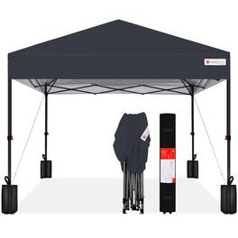 Best Choice Products - 10x10ft Easy Setup Pop Up Canopy w/ 1-Button Setup, Wheeled Case, 4 Weight Bags - Gray