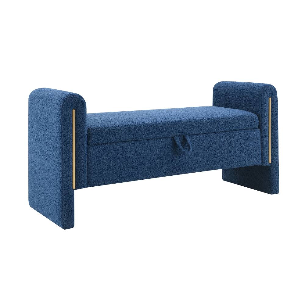 Alt View 2. Ropilly - Ropilly Navy Blue Teddy Storage Bench with Arms, Modern Upholstered Bed End Bench & Window Vanity Stool, 52 Inch - Navy Blue.