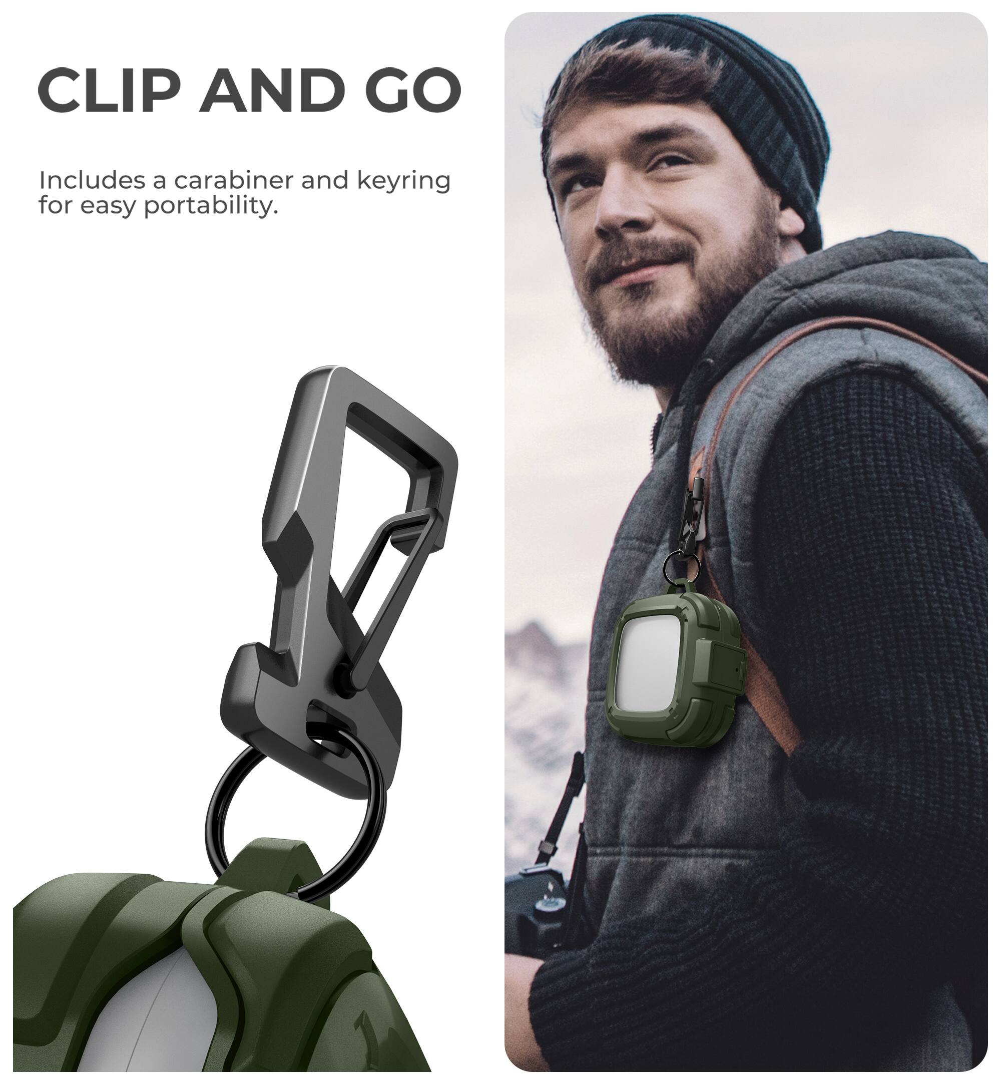 CLIP AND GO  
Includes a carabiner and keyring for easy portability.