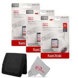 SanDisk Professional - 3x SanDisk 64GB Ultra SDXC UHS-I Memory Card - Up to 140MB/s SD Card - SDSDUNB-064G-GN6IN with Card Wallet