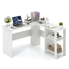 Kadyn - Large Modern L-shaped Computer Desk with 2 Cable Holes and 2 Storage Shelves- Home Office Desks, Computer Desks - White