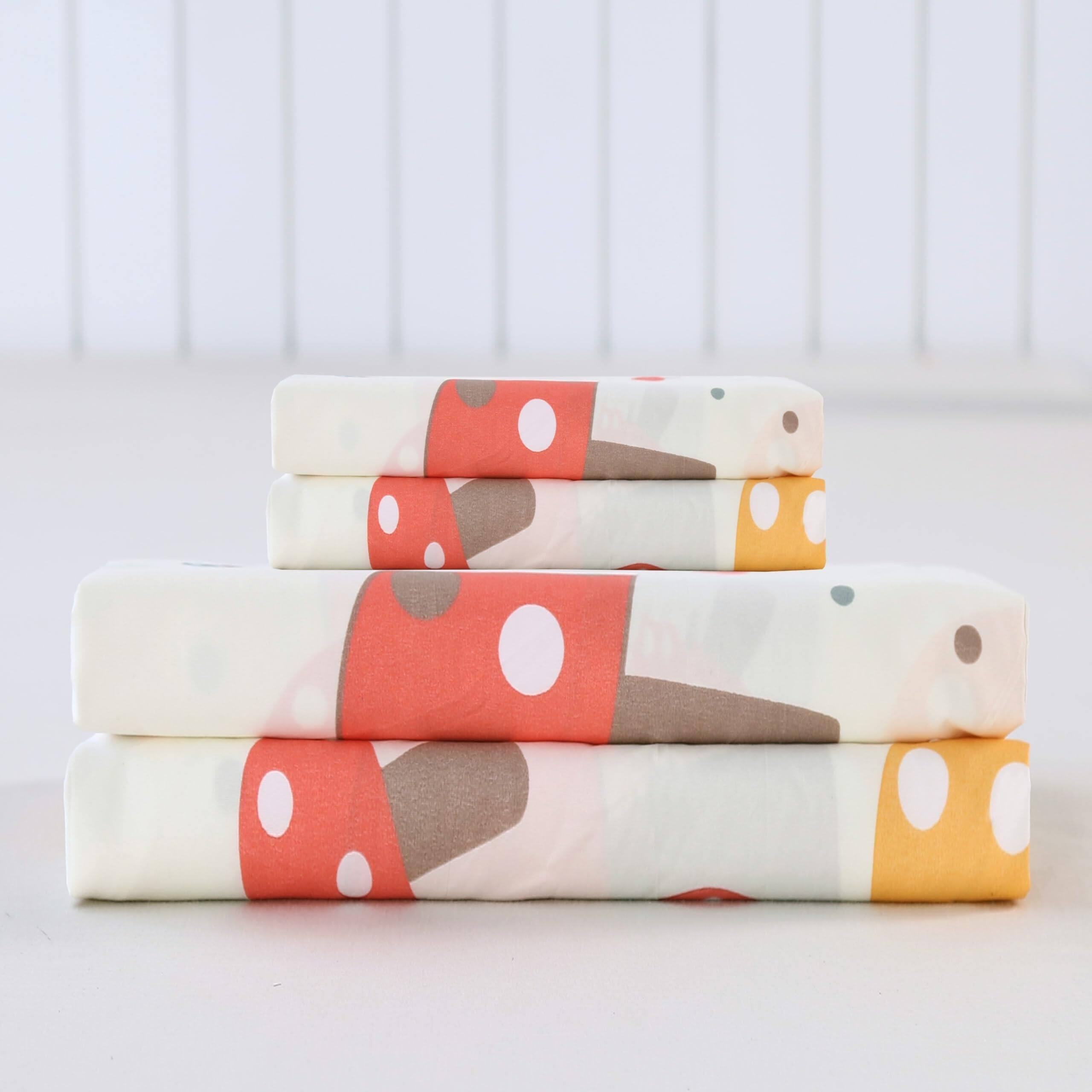 Alt View 6. Fabibe - Cute Mushroom Fitted Sheet With 2 Pillowcases Not Including Flat Soft Microfiber Deep Pocket Sheets For - Mushroom-Full.