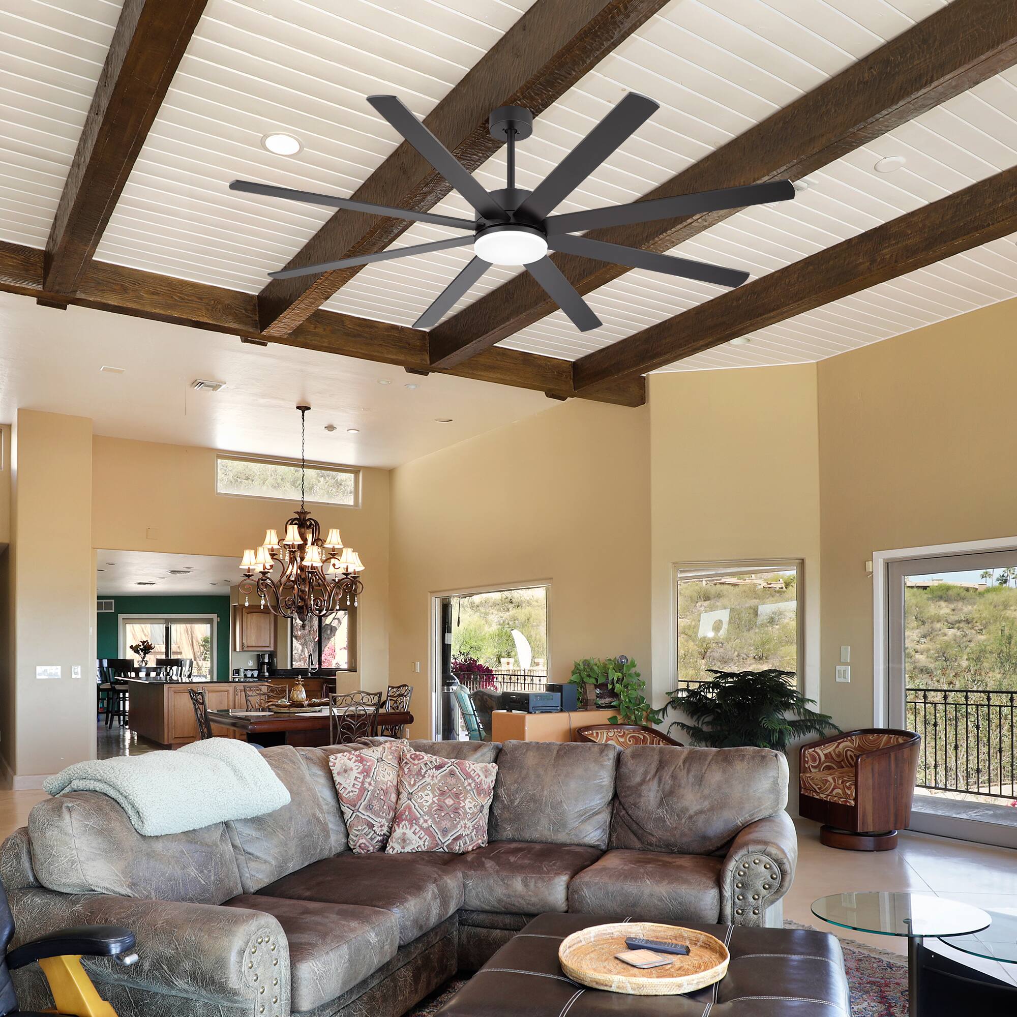 Left. Breezary - 72-Inch LED Ceiling Fan with 10 Dual-Finish Blades, 3-Color Temperature, Remote Control, 6-Speed Settings - matte black and walnut.