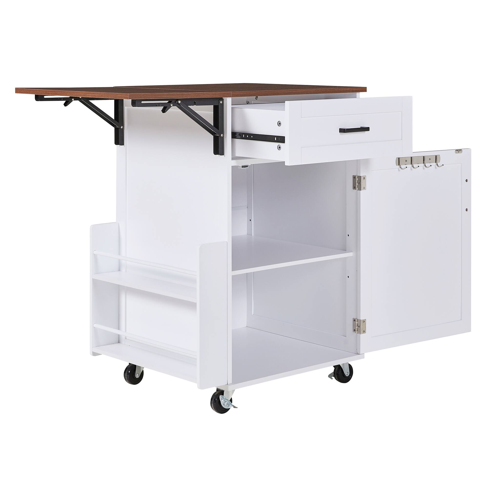 Alt View 8. Forest'nSky - 39.3" Farmhouse Kitchen Island with Drop Leaf – Rolling Cart with Towel Rack & Lockable Wheels, White - White.