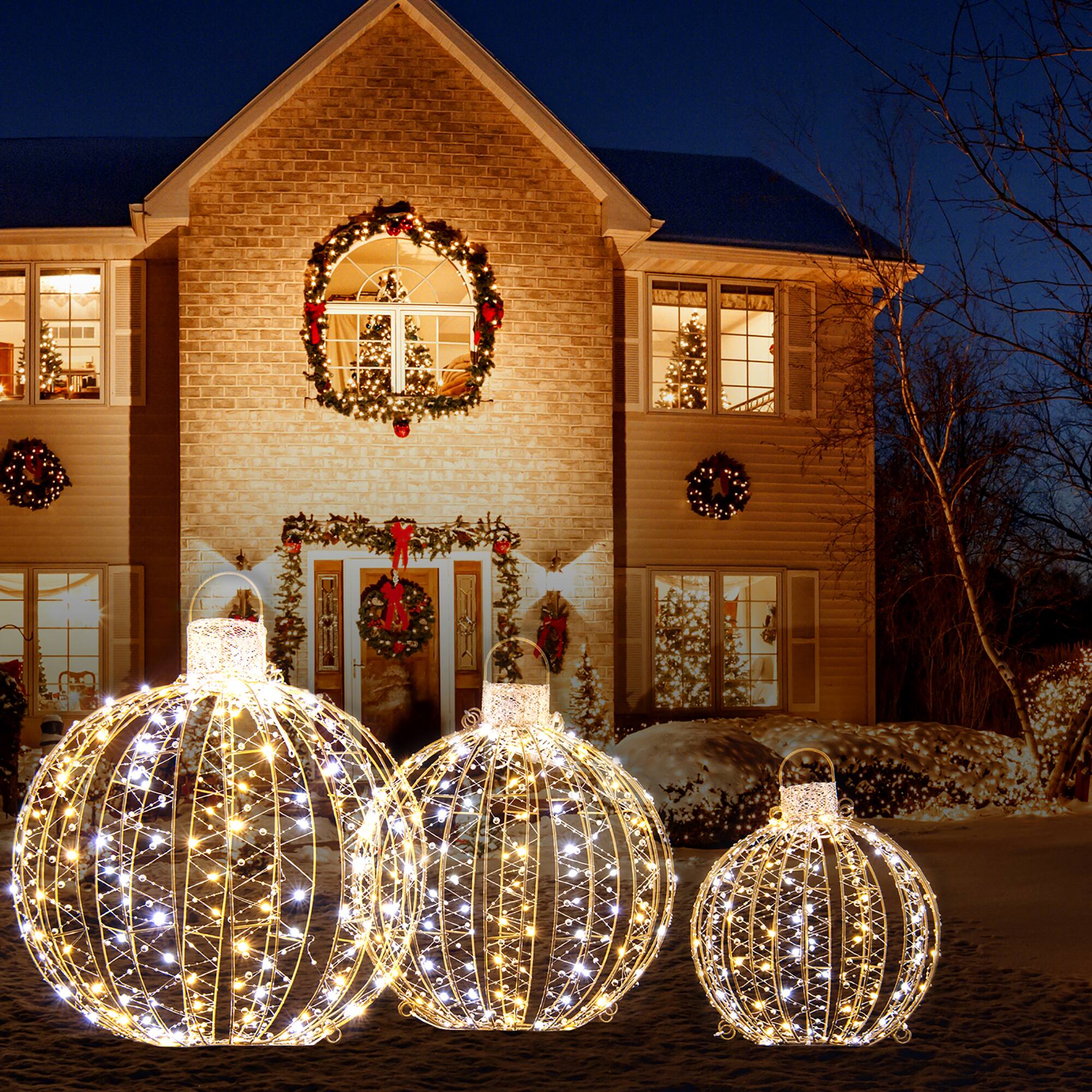 Alt View 11. Costway - 3 Pack Christmas LED Light Balls Outdoor Hanging Light Spheres w/360 Lights - Gold.