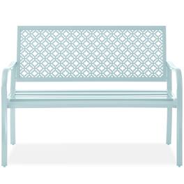 Best Choice Products - Indoor Outdoor Steel Garden Bench w/ Geometric Backrest, Foot Levelers - Sky Blue