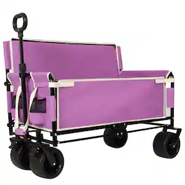 APRILSOUL - 3-in-1 Convertible Folding Wagon Cart with Bench Seat and Storage Utility 180L Capacity All-Terrain Wheels - Purple
