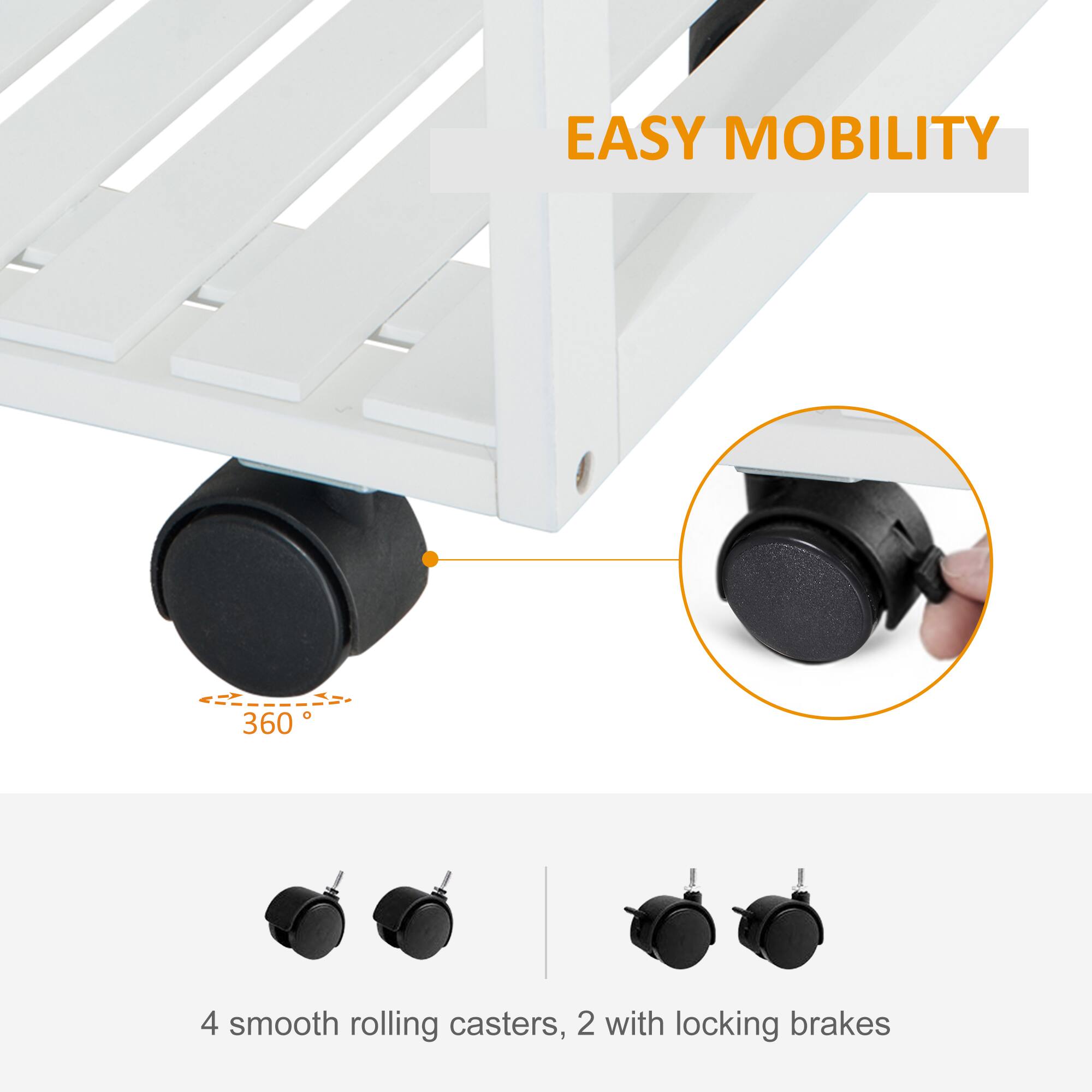 EASY MOBILITY 360
4 smooth rolling casters, 2 with locking brakes