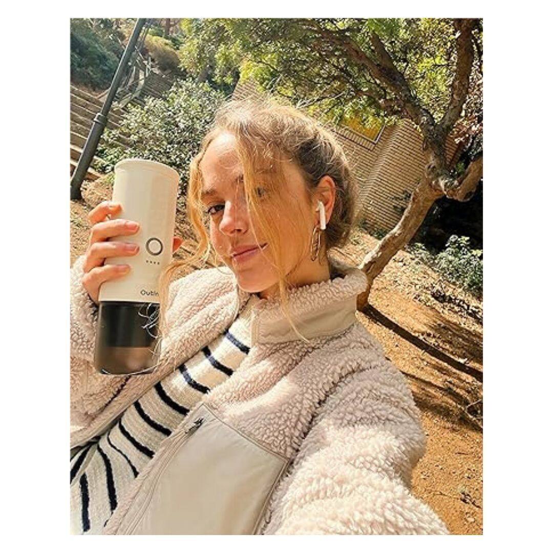 Left. Outin - Outin Nano Portable Electric Pearl White Espresso Machine with Self-Heating - Silver.