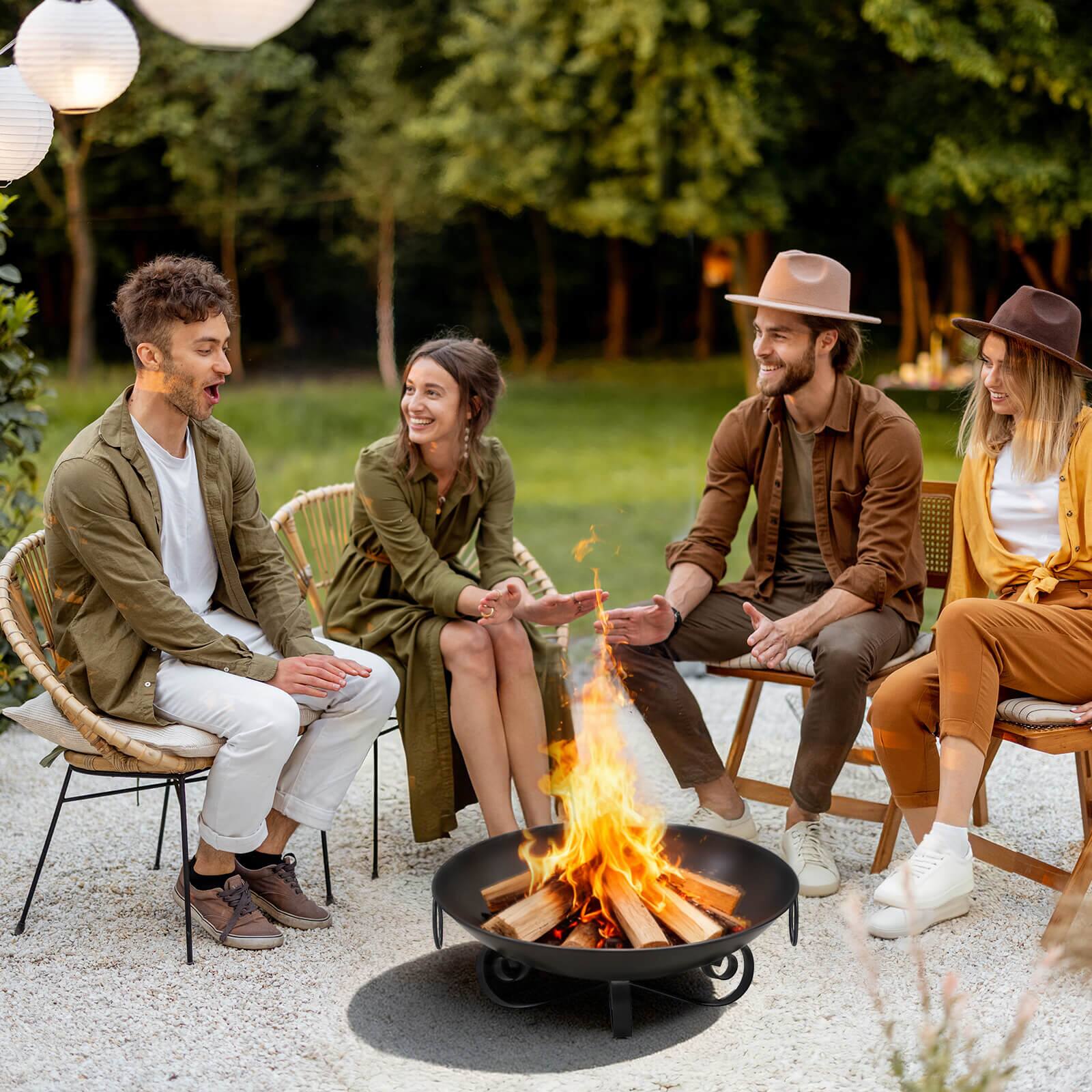 Alt View 5. Costway - Costway 24" Metal Fire Pit Bowl with Handles & Elevated Stand, Heat-resistant for Picnic - Black.