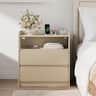 Furnulem - Upholstered Nightstand with 2 Drawers Open Shelf Built-in Charging Station - Light oak