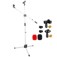 Front. 5 CORE - 5 Core Mic Stand Floor Height Adjustable Tripod Microphone Stands w Extending Telescoping Boom Arm-MS DBL G WH - White.