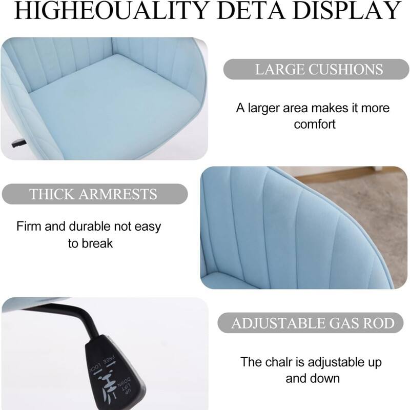 **HIGHEOUALITY DETA DISPLAY**

- **LARGE CUSHIONS**  
  A larger area makes it more comfort

- **THICK ARMRESTS**  
  Firm and durable not easy to break

- **ADJUSTABLE GAS ROD**  
  The chair is adjustable up and down