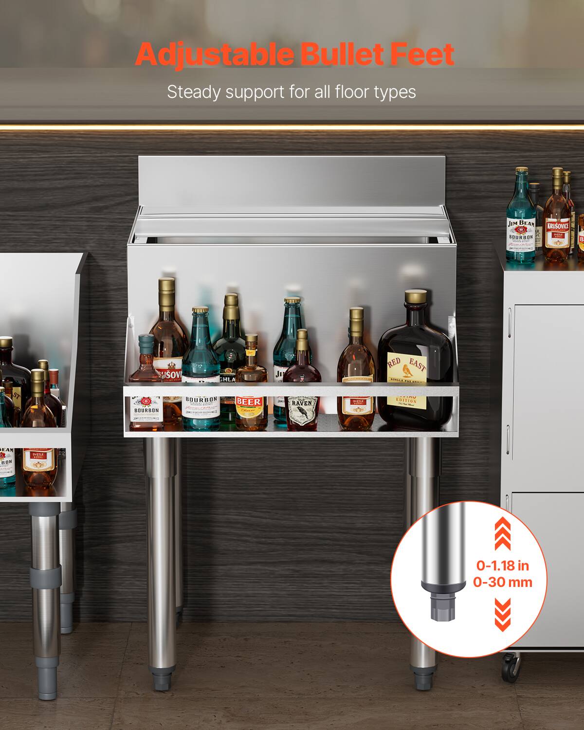 Adjustable Bullet Feet  
Steady support for all floor types  

0-1.18 in  
0-30 mm