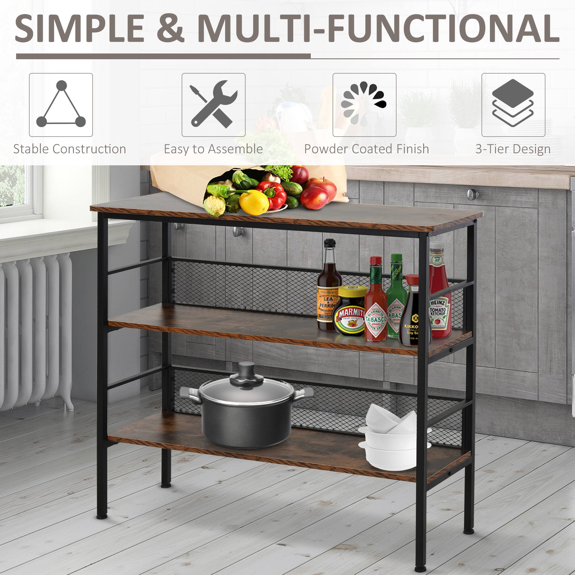 SIMPLE & MULTI-FUNCTIONAL
Stable Construction
Easy to Assemble
Powder Coated Finish
3-Tier Design
LEA PERRIN C : MARMIT
HEINZ : TOMATO
SABA : 1 C
HEINZ : 2s
MEINZ : 200R
