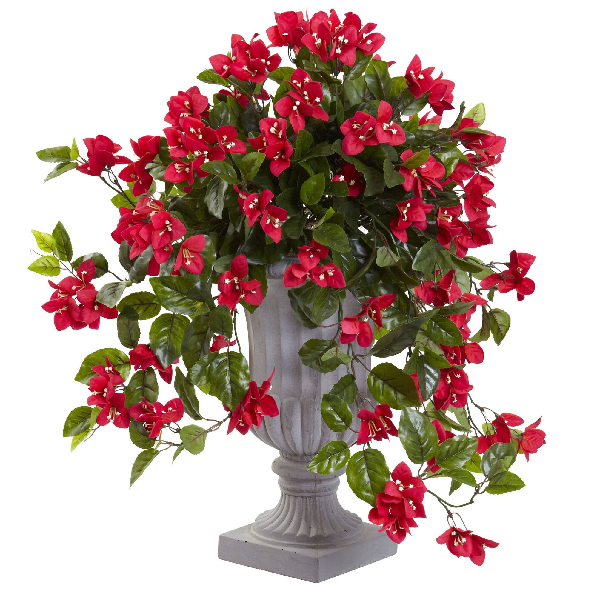 Front. BreeBe - 28" Bougainvillea with Urn UV Resistant (Indoor/Outdoor) - Red.