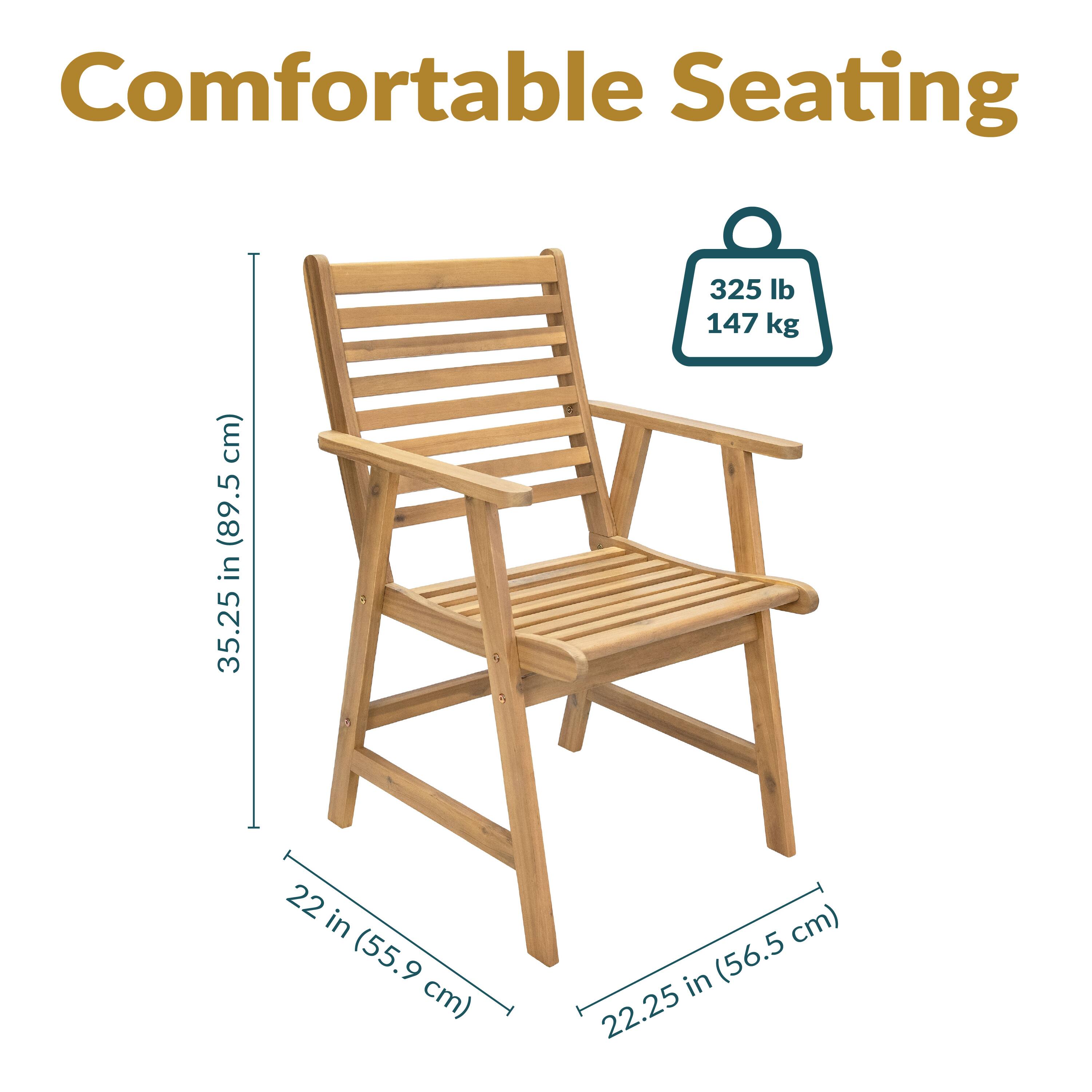 Comfortable Seating

325 lb (147 kg)

35.25 in (89.5 cm)

22 in (55.9 cm)

22.25 in (56.5 cm)