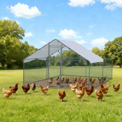Alt View 6. Winado - 10x9.8FT Metal Poultry Cage Top Partially Open, Walk-in Chicken Pen with Waterproof Cover for Chicken Run Garden Outdoor - Silver Frame, Green Mesh.