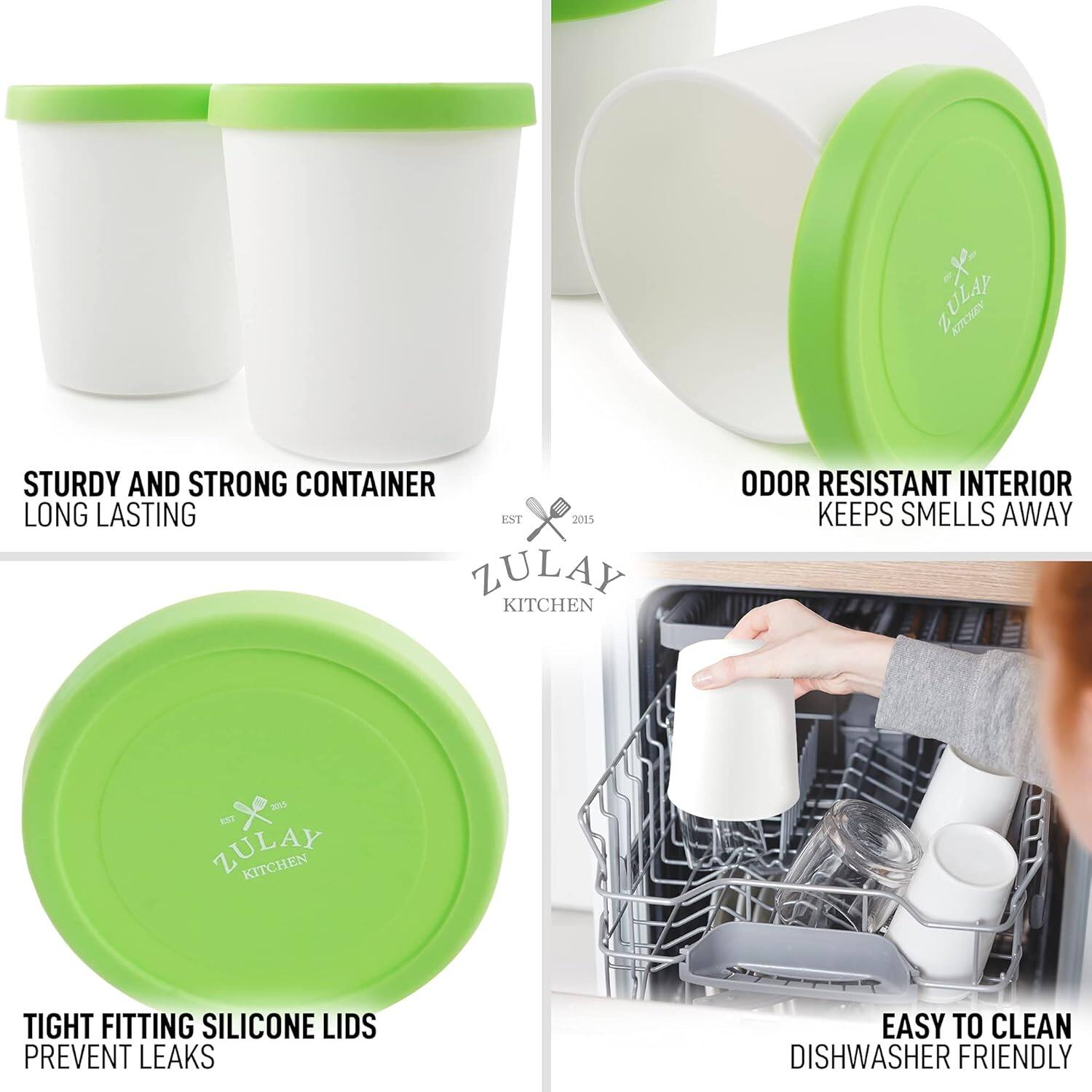 - STURDY AND STRONG CONTAINER
  LONG LASTING

- ODOR RESISTANT INTERIOR
  KEEPS SMELLS AWAY

- TIGHT FITTING SILICONE LIDS
  PREVENT LEAKS

- EASY TO CLEAN
  DISHWASHER FRIENDLY