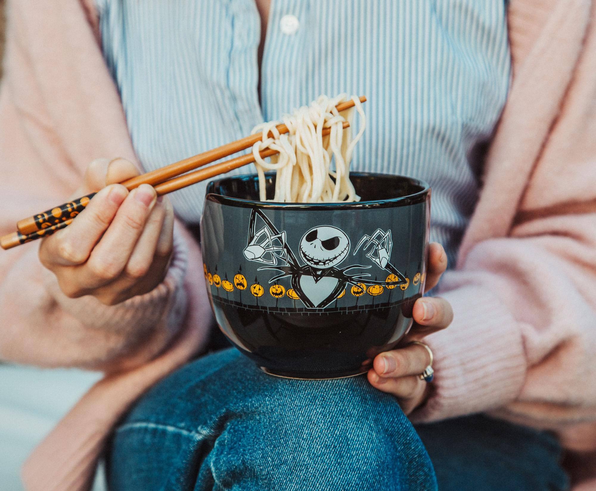 Alt View 4. Disney - Disney Nightmare Before Christmas Scary Jack 20-Ounce Ramen Bowl With Chopsticks - Black.