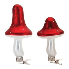 BreeBe - Frost Glass Mushroom Clip Ornament (Set of 12) - Red, Silver