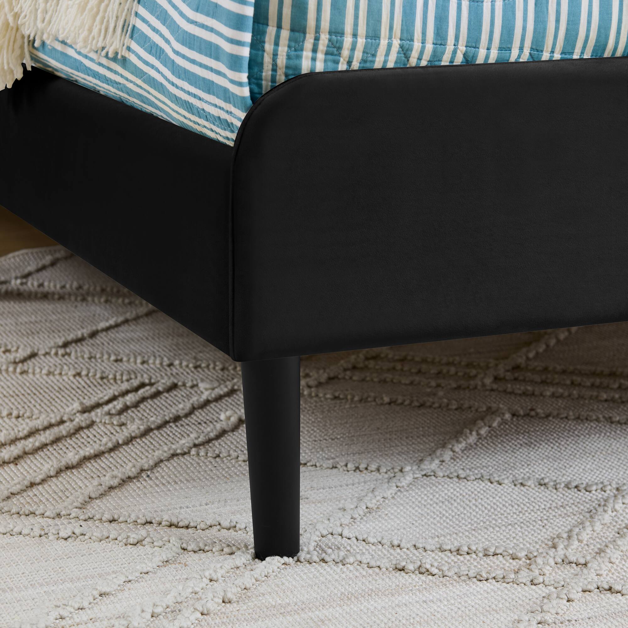 Alt View 7. Ecooso - Full Size Upholstered Platform Bed Frame with 2 Storage Drawers, Adjustable Velvet Sofa Bed - Black.