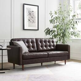 Exalt Tufted Leather Sofa by Modway - Brown